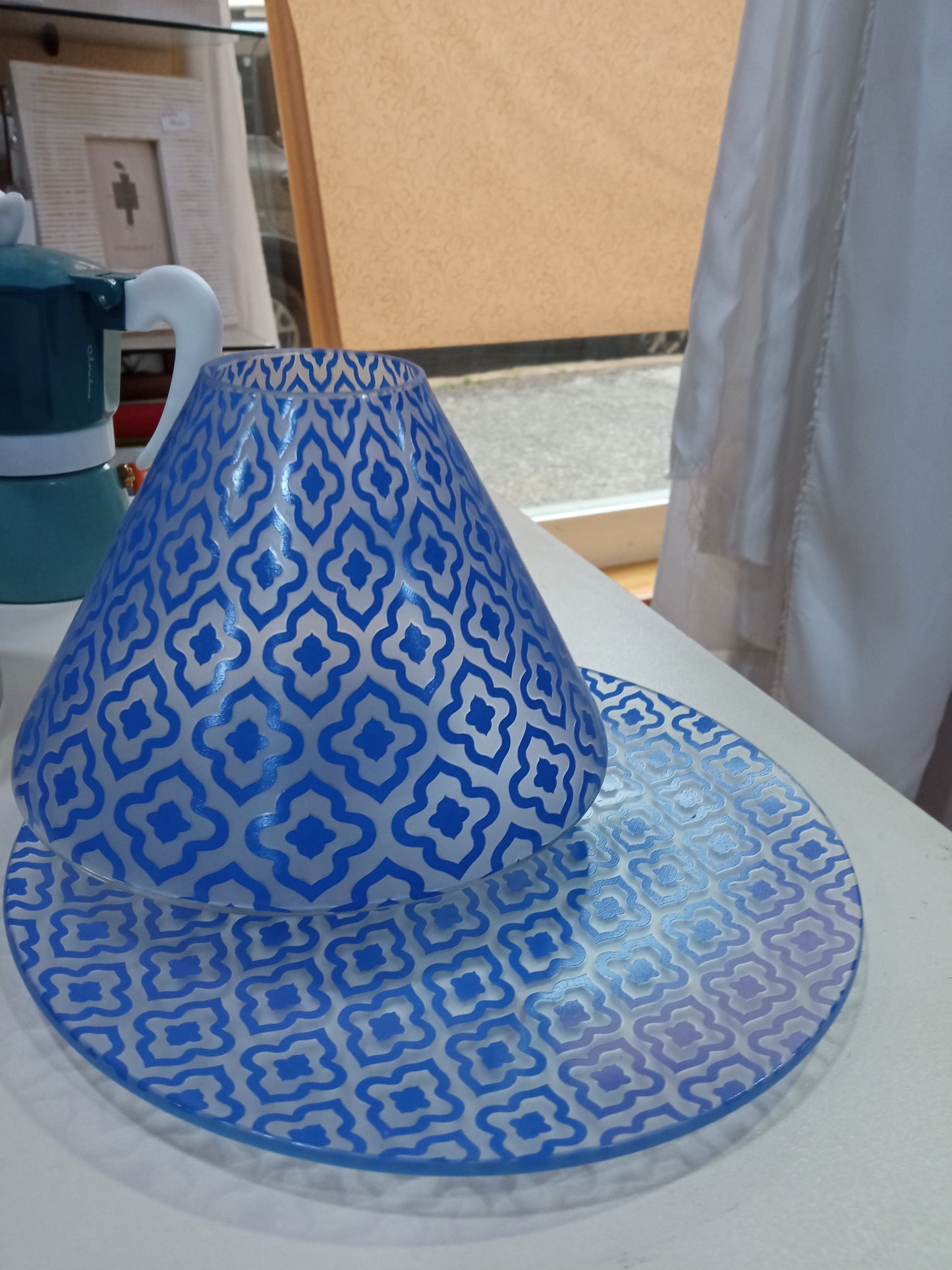 MILANO-Yankee Candle- Paralume e Piatto VETRO disegni blu