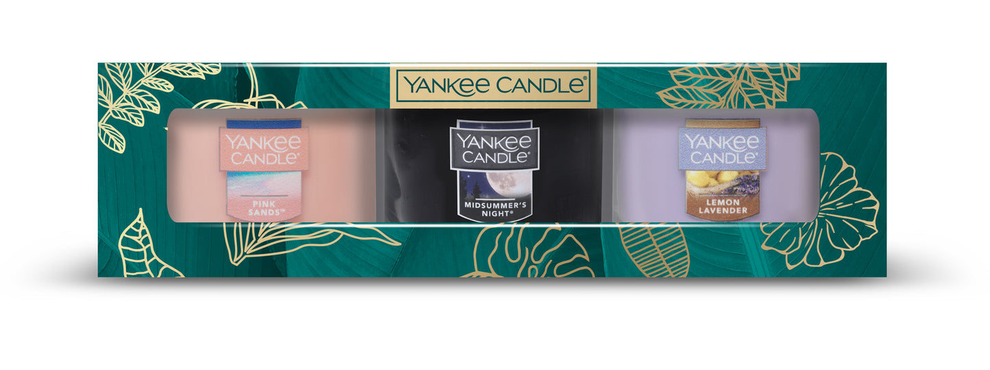 SET 3 CANDELE VOTIVE IN VETRO -Yankee Candle- Confezione Regalo The Last Paradise
