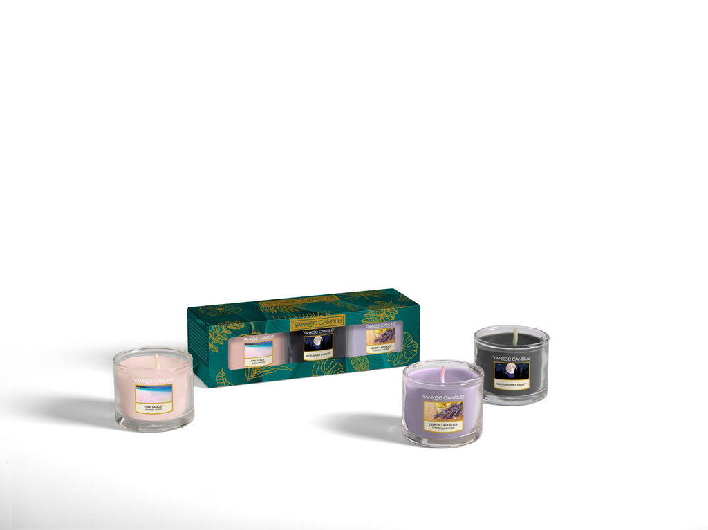 SET 3 CANDELE VOTIVE IN VETRO -Yankee Candle- Confezione Regalo The Last Paradise