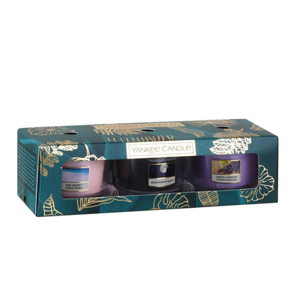 SET 3 CANDELE VOTIVE IN VETRO -Yankee Candle- Confezione Regalo The Last Paradise