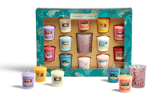 SET 12 CANDELE SAMPLER E PORTA CANDELA SAMPLER -Yankee Candle- Confezione Regalo The Last Paradise