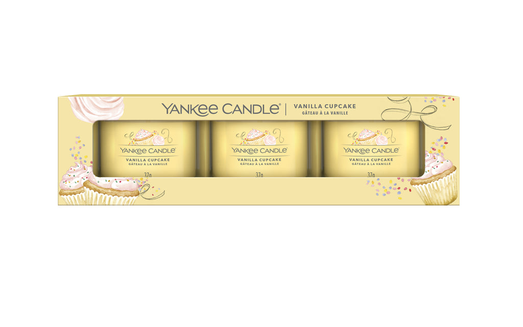 VANILLA CUPCAKE - Yankee Candle - Candela Votive in Vetro Confezione da 3