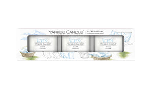 CLEAN COTTON -Yankee Candle- Candela Votive in Vetro Confezione da 3