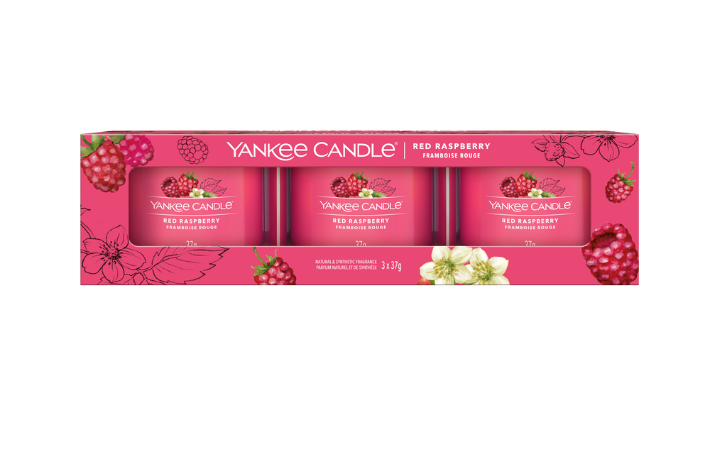 RED RASPBERRY - Yankee Candle - Candela Votive in Vetro Confezione da 3