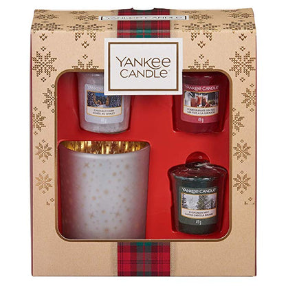 SET 3 CANDELE SAMPLER E PORTA SAMPLER -Yankee Candle- Confezione Regalo Alpine Christmas