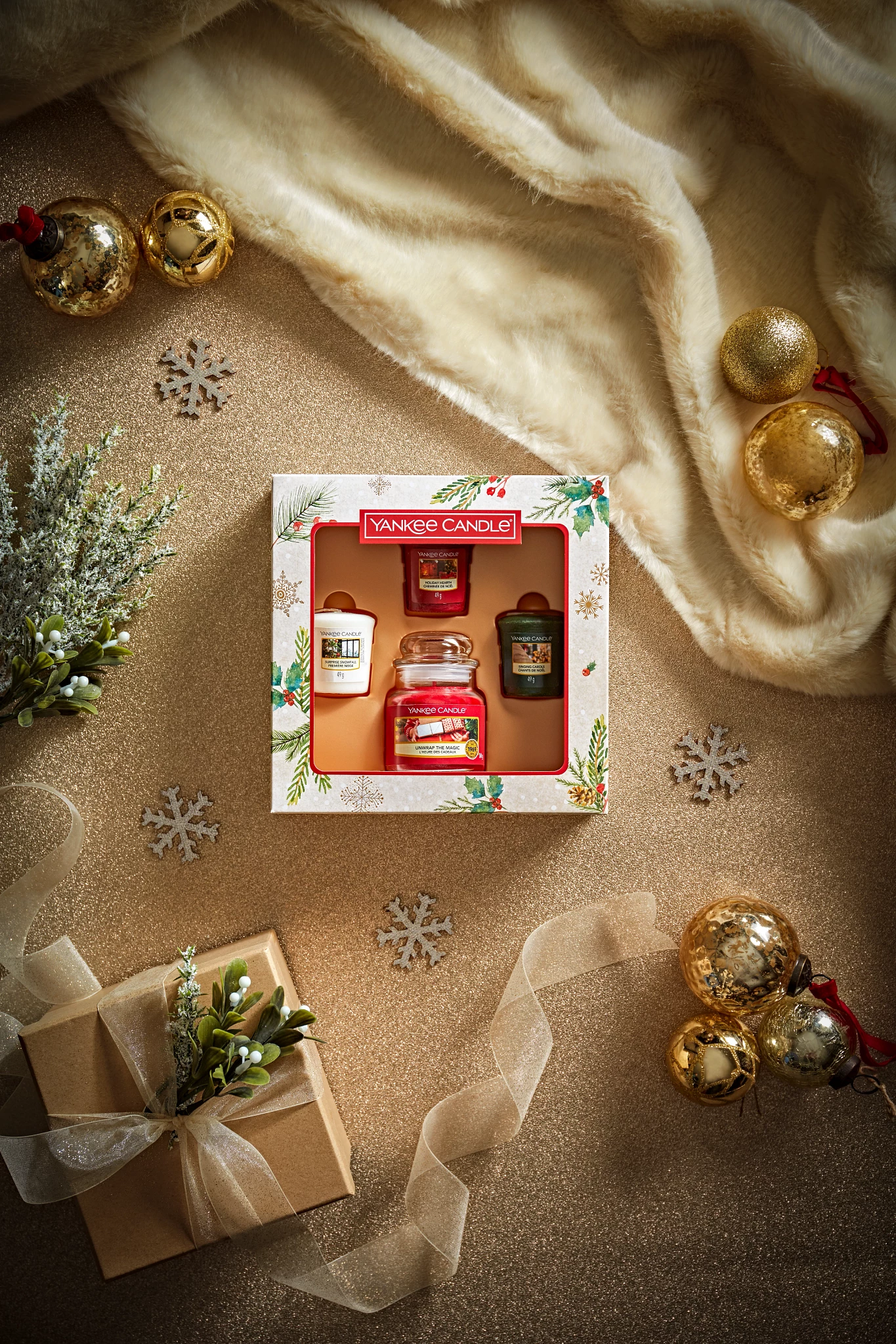 SET GIARA PICCOLA E 3 CANDELE SAMPLER -Yankee Candle- Confezione Regalo Magical Christmas Morning