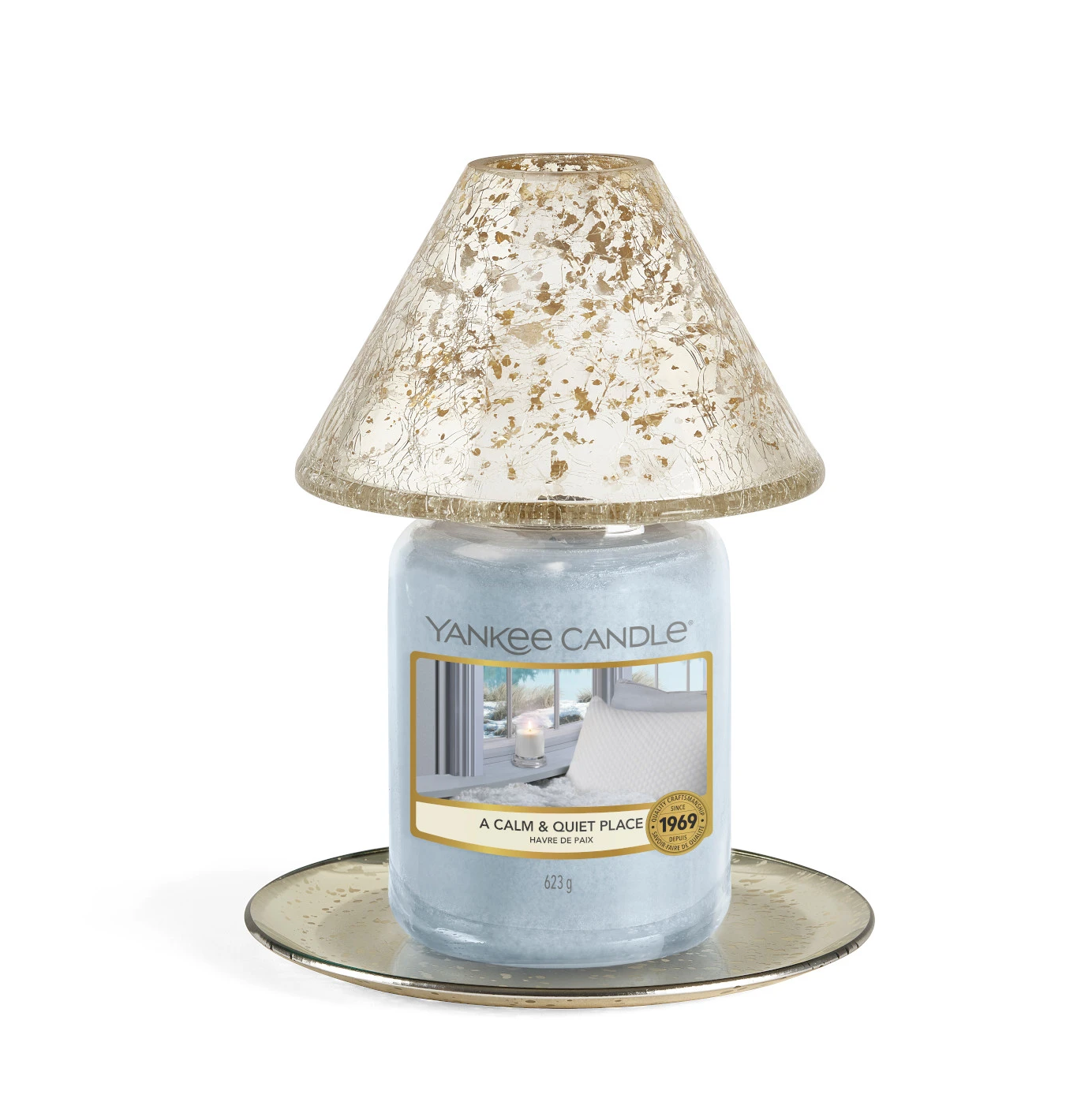 KENSINGTON -Yankee Candle- Paralume e Piatto Grande Finitura Effetto Mercurio su Vetro