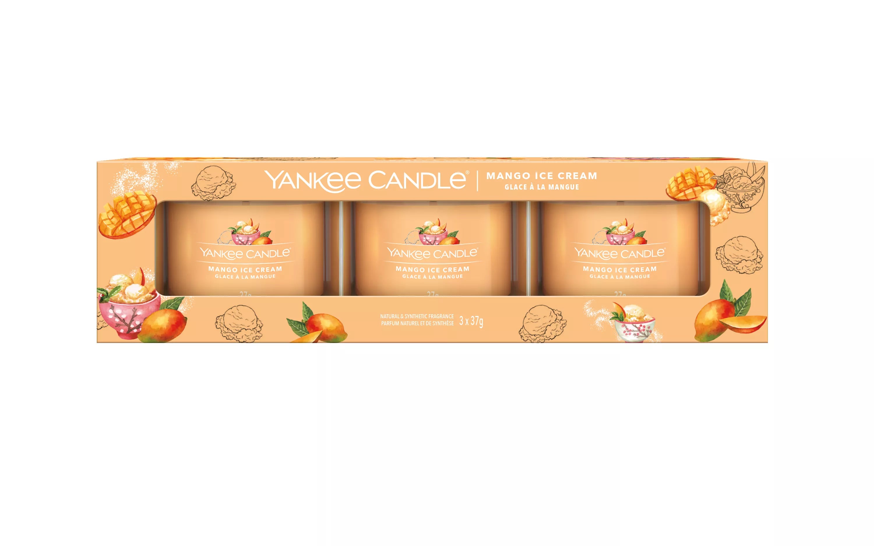 MANGO ICE CREAM Yankee Candle Confezione Regalo 3 Candela Votive in Vetro