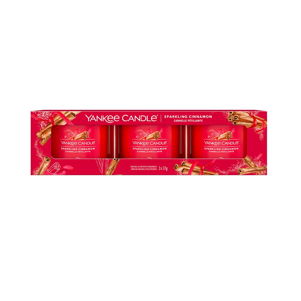 SPARKLING CINNAMON - Yankee Candle - Candela Votive in Vetro Confezione da 3