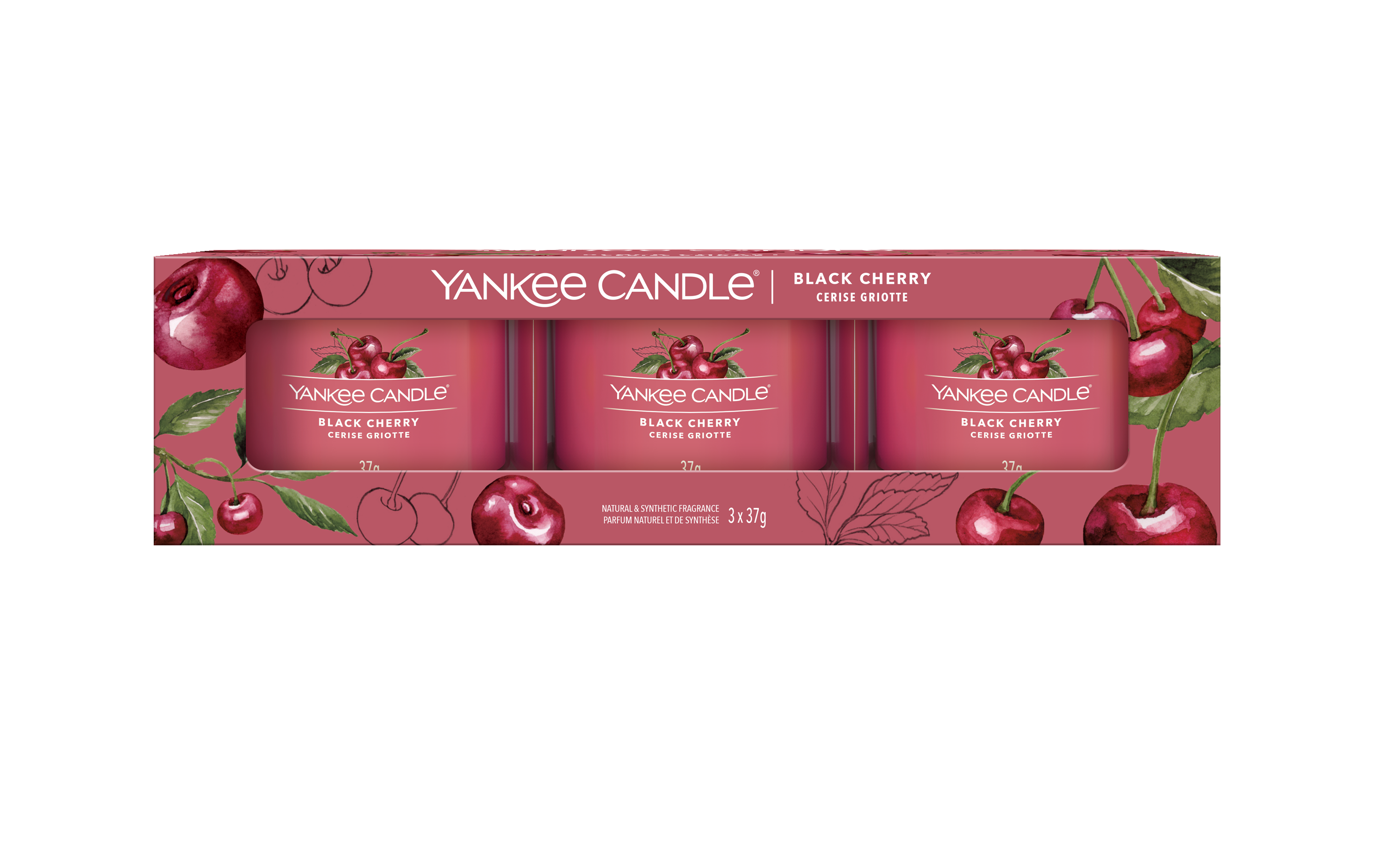 BLACK CHERRY - Yankee Candle - Candela Votive in Vetro Confezione da 3