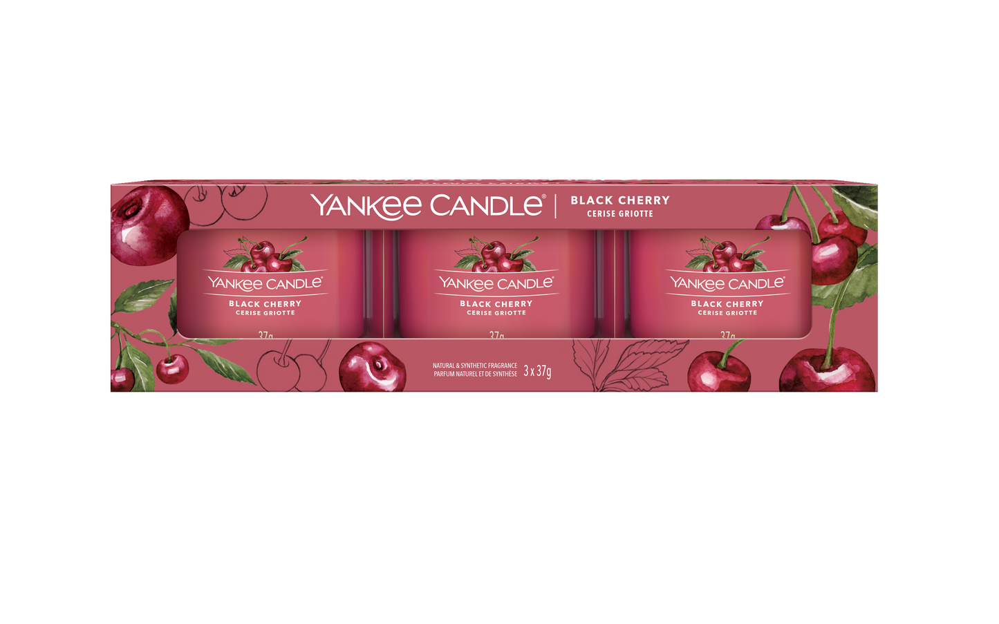 BLACK CHERRY - Yankee Candle - Candela Votive in Vetro Confezione da 3