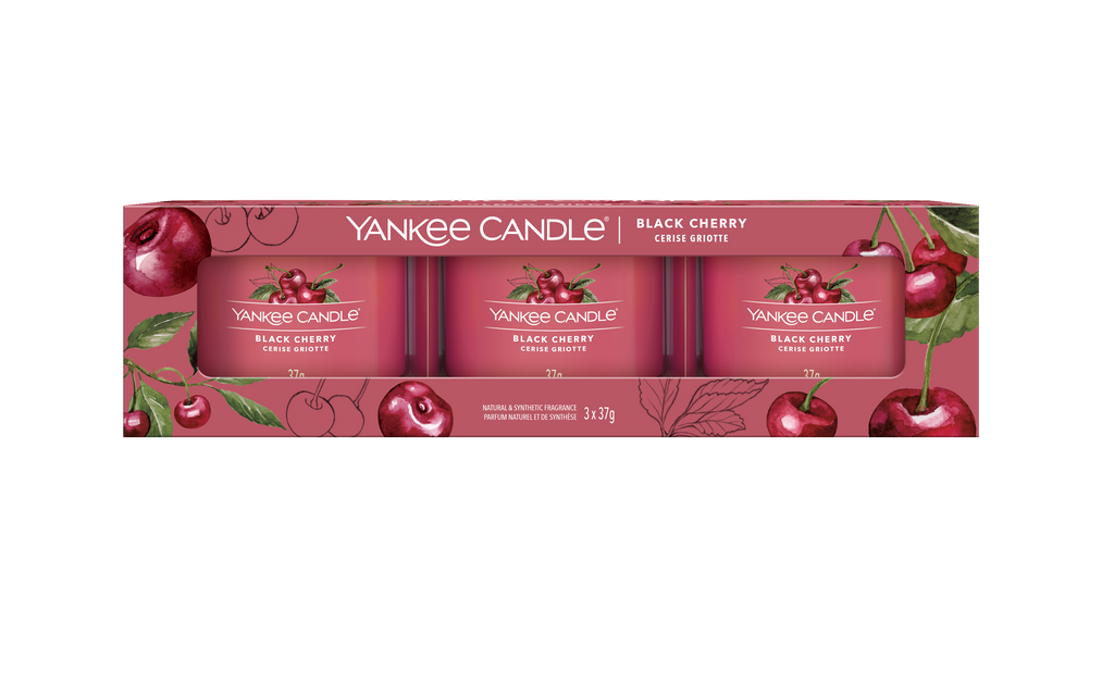 BLACK CHERRY - Yankee Candle - Candela Votive in Vetro Confezione da 3