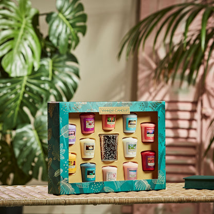 SET 12 CANDELE SAMPLER E PORTA CANDELA SAMPLER -Yankee Candle- Confezione Regalo The Last Paradise