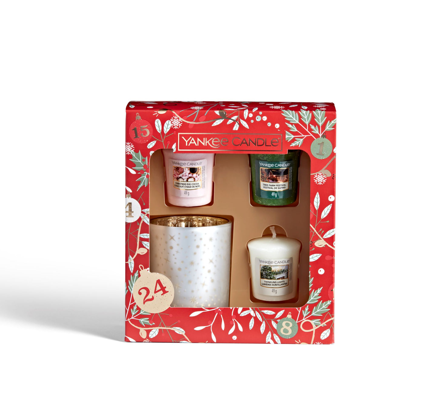SET 3 CANDELE SAMPLER E 1 PORTA CANDELA SAMPLER -Yankee Candle- Confezione Regalo Countdown to Christmas