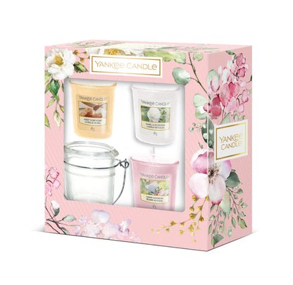 SET 3 CANDELE SAMPLER E PORTA CANDELA SAMPLER -Yankee Candle- Confezione Regalo Garden Hideaway