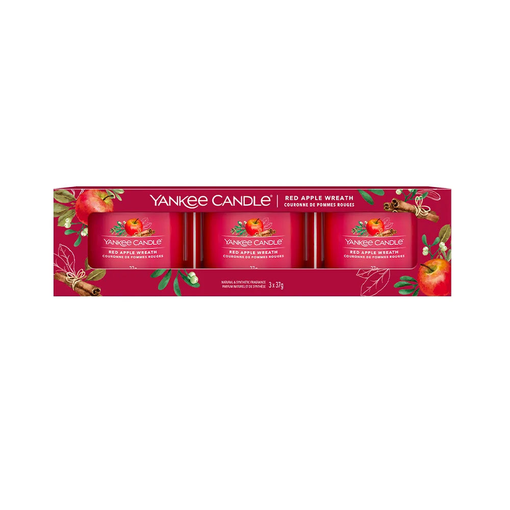 RED APLLE WREATH - Yankee Candle - Candela Votive in Vetro Confezione da 3